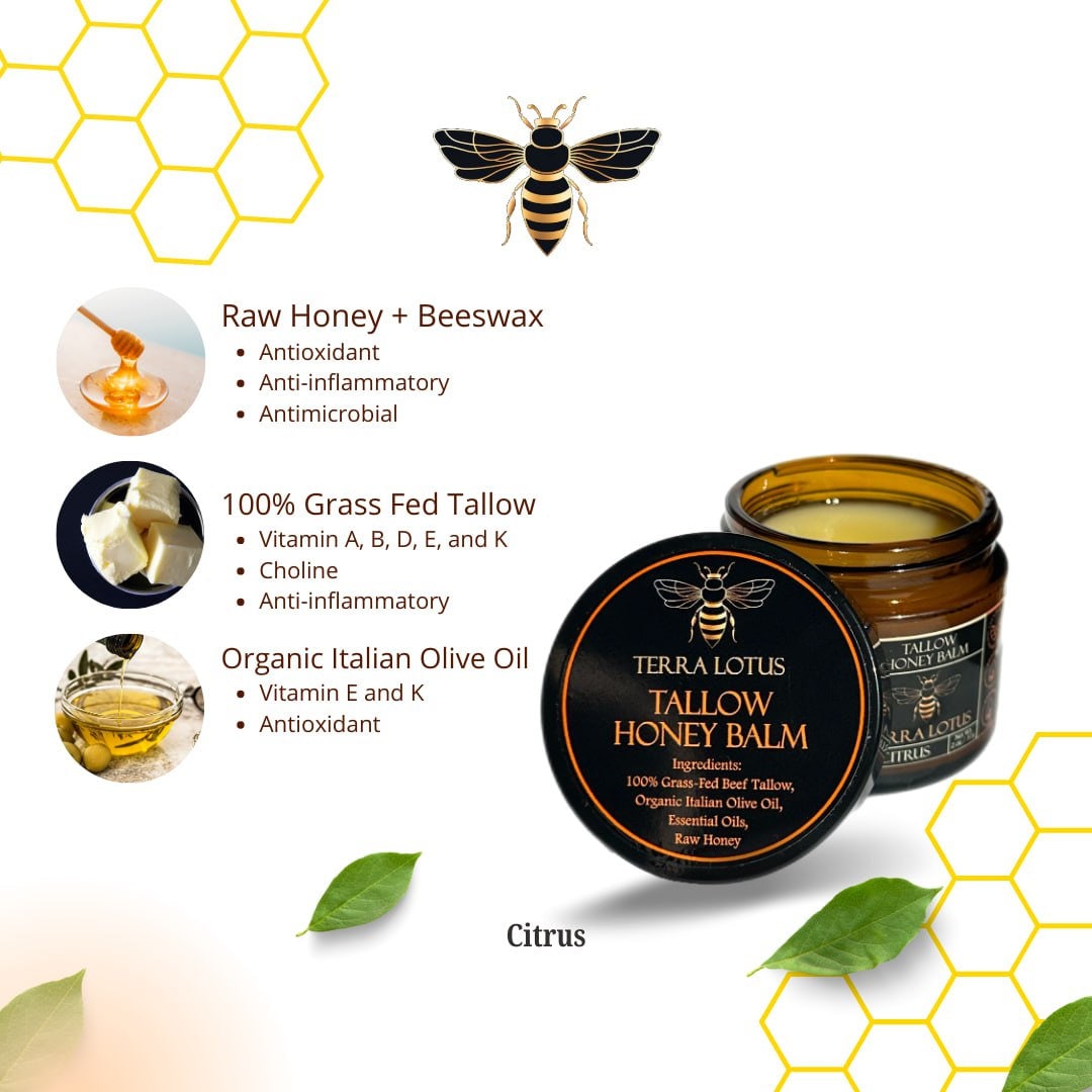 Organic Grass-Fed Beef Tallow Balm with Raw Honey - Moisturizing Cream for Soft, Smooth Skin - Handmade All-Natural Moisturizer (4oz, Unscented)