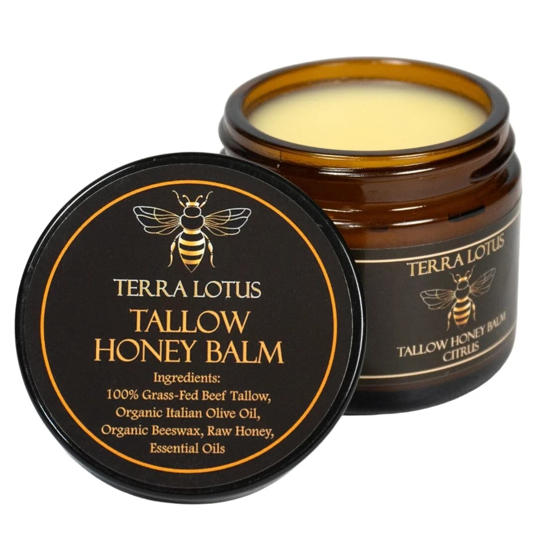 Organic Grass-Fed Beef Tallow Balm with Raw Honey - Moisturizing Cream for Soft, Smooth Skin - Handmade All-Natural Moisturizer (4oz, Unscented)