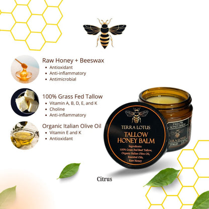 Organic Grass-Fed Beef Tallow Balm with Raw Honey - Moisturizing Cream for Soft, Smooth Skin - Handmade All-Natural Moisturizer (4oz, Unscented)