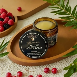 Organic Grass-Fed Beef Tallow Balm with Raw Honey - Moisturizing Cream for Soft, Smooth Skin - Handmade All-Natural Moisturizer (4oz, Unscented)